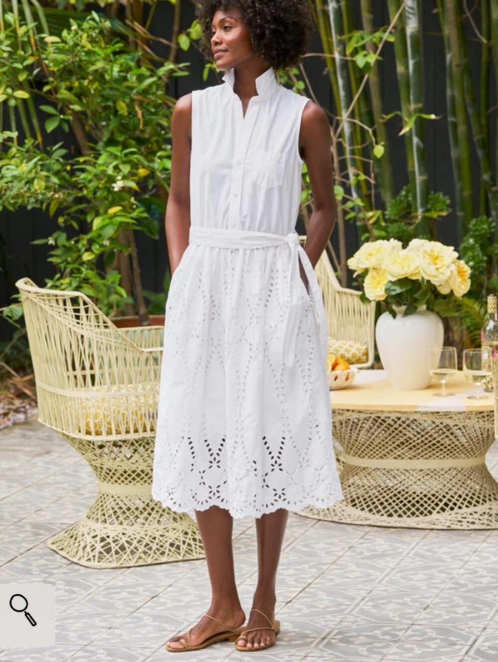 Frank & Eileen Grace White Eyelet Sleeveless Shirt Dress Size Medium